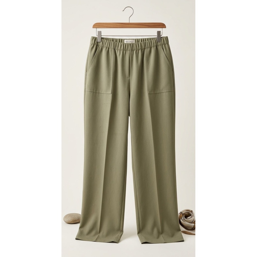 Alfred Dunner Tuscan Sunset Aloe Green Elastic Waist Pants 16 Short NWT